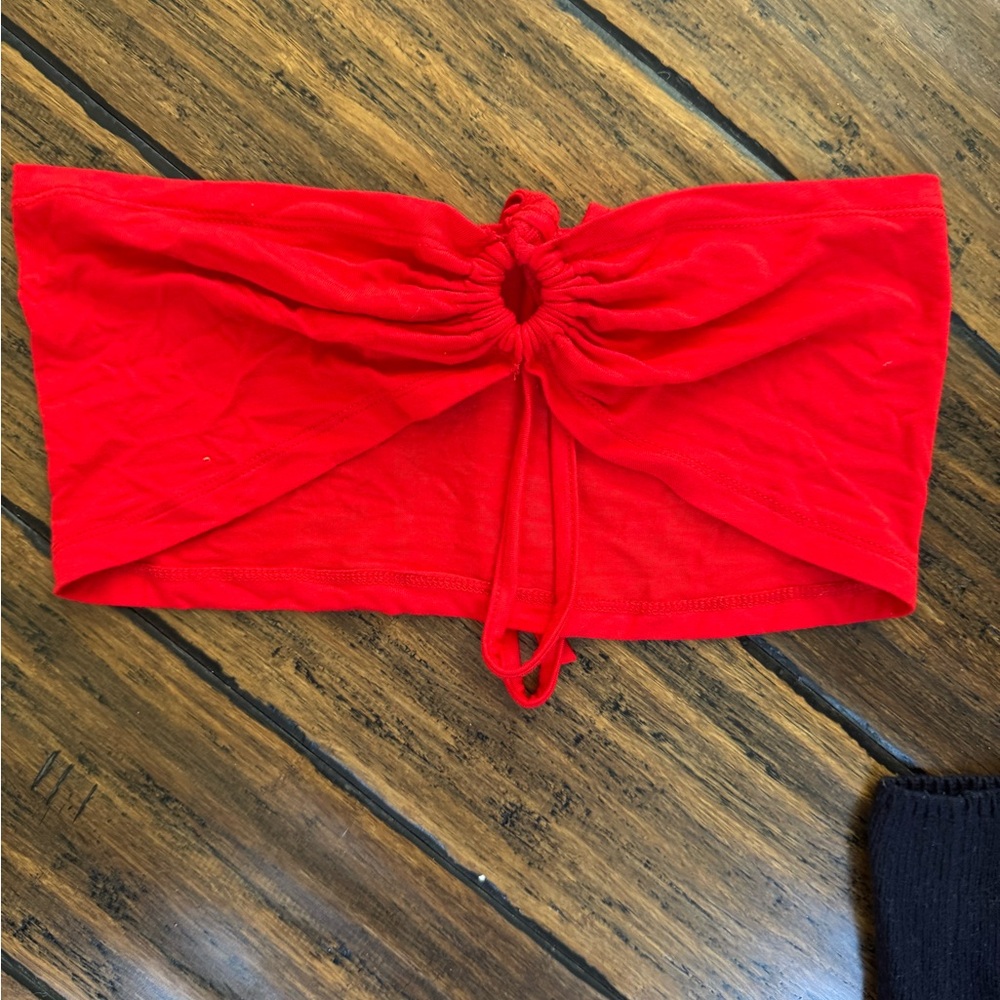 Red Strapless Ruched Top